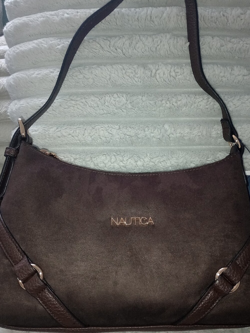 Nautica Dark Brown Suede Crescent Shoulder Bag